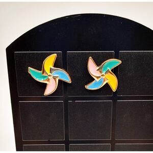 Pinwheel Stud Earrings Gold Stainless Steel Enamel Cute